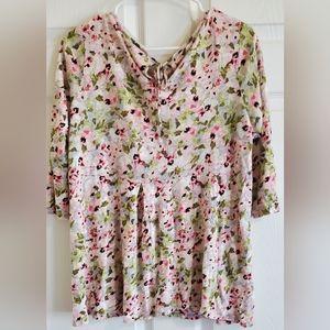 J. Jill  Cute 100% Linen Floral Pastel Colors 3/4 Sleeves Blouse . Size S